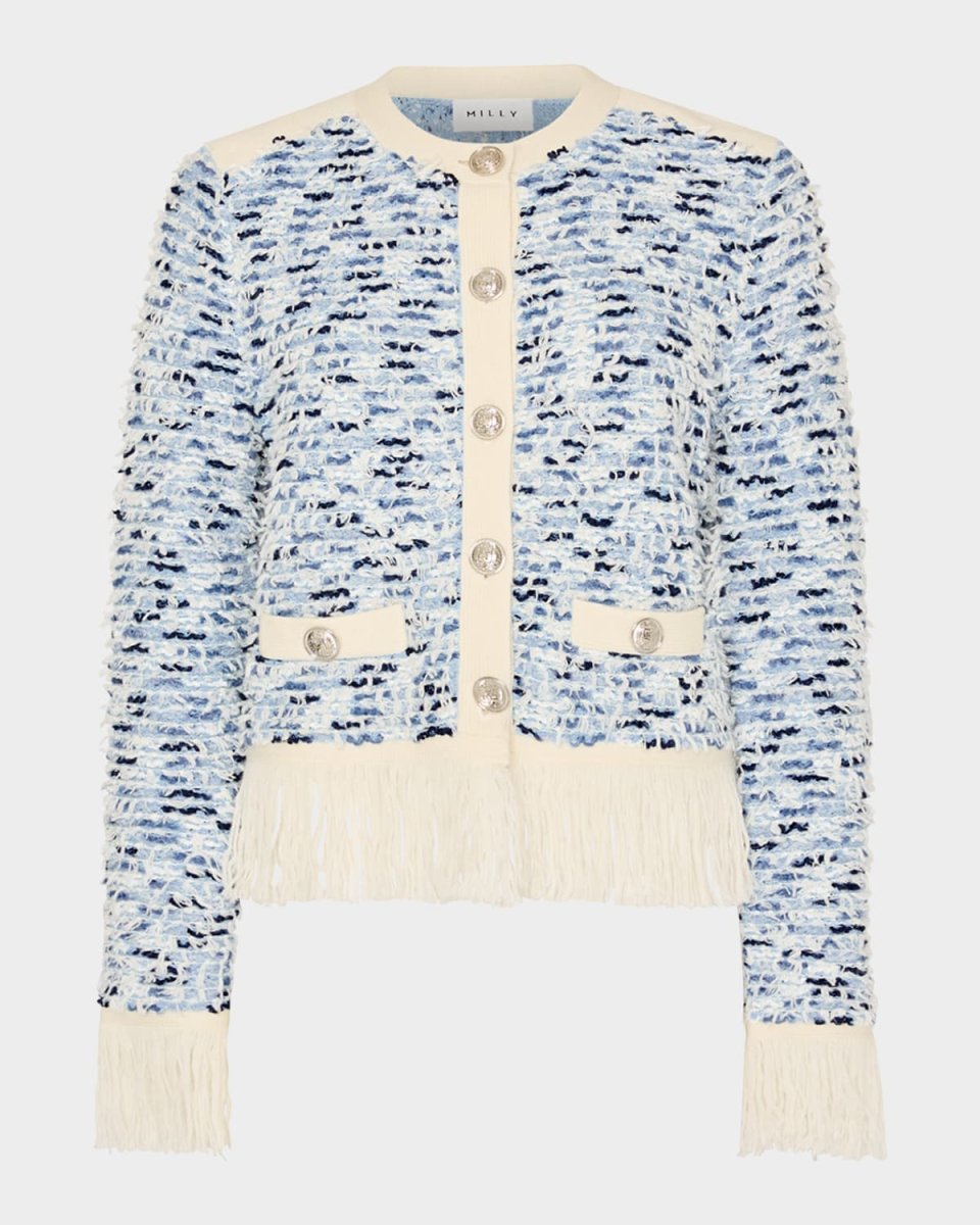Fringed Textured Tweed Cardigan